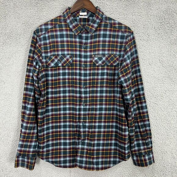 Columbia Button‎ Up Shirt Mens Medium Blue Plaid Flannel Long Sleeve Outdoors - Picture 1 of 7